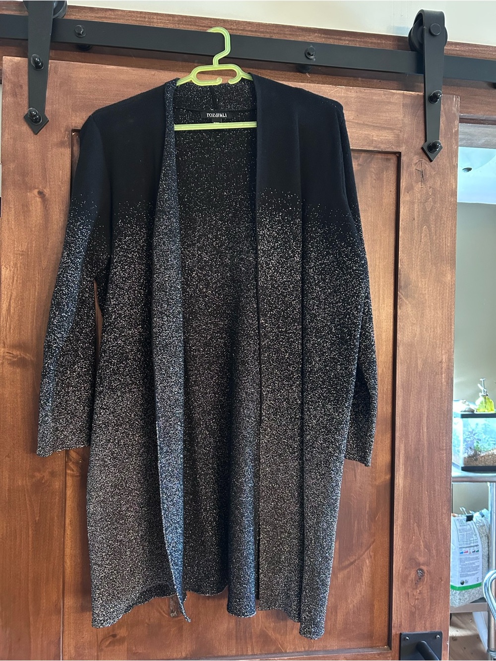 Roz & Ali Black and Silver Sparkle Open-Front Cardigan